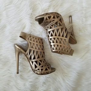 Steve Madden Gold Cage Peep Toe Heels